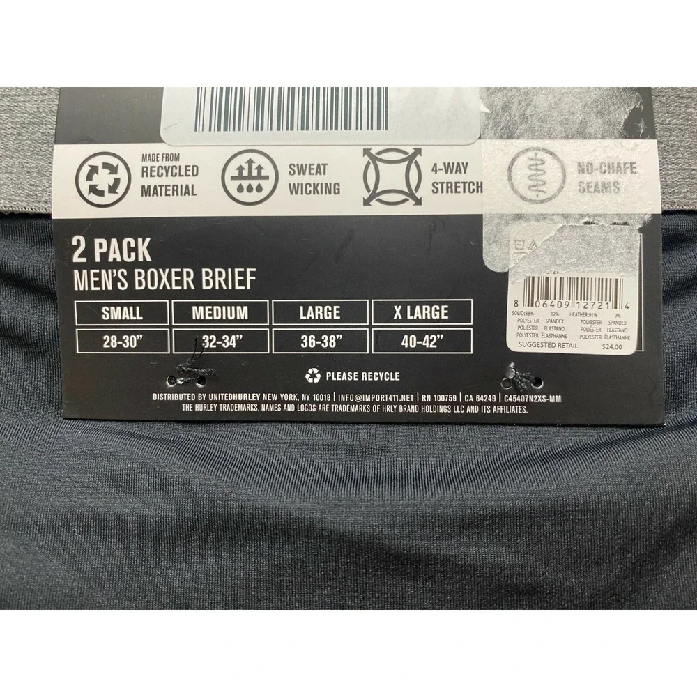 Hurley Boxer Briefs Mens Small (28-30) Wayfarer Graphic Boxer Brief 2-Pack New